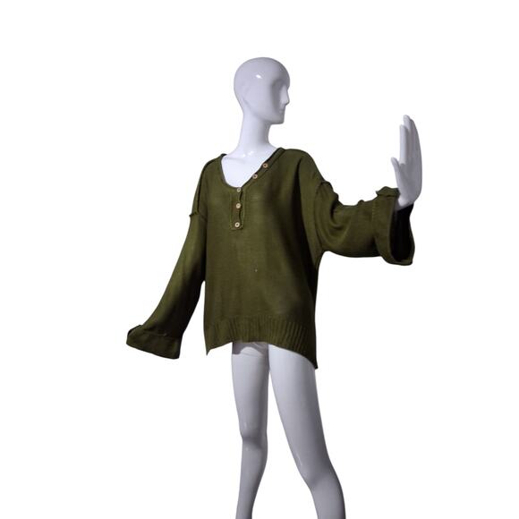 Wonderly Oversized Slouchy Womens size XL Grungecore Preppy Henley Knit Sweater - Picture 11 of 12